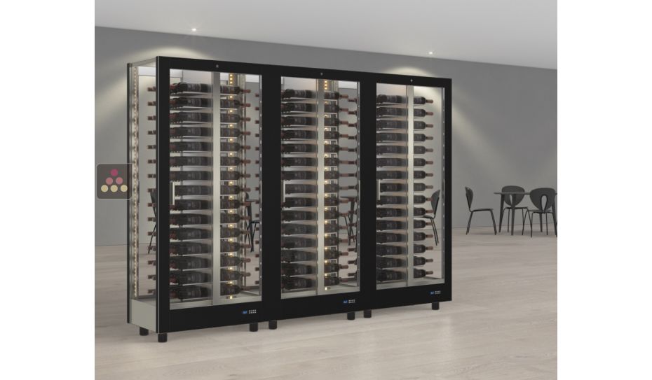 Combination of 3 professional multi-purpose wine display cabinet - 4 glazed sides - Magnetic cover