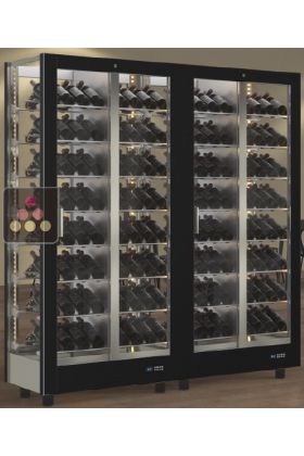 Combination of 2 professional multi-temperature wine display cabinets - 4 glazed sides - Inclined bottles - Magnetic and interchangeable cover