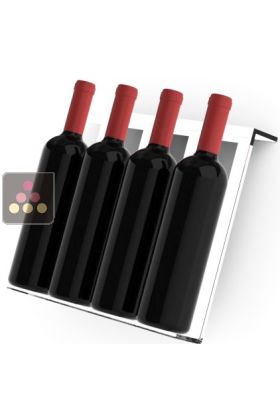Plexiglas rack for shallow display cases: 4 inclined bottles with an 80 mm diameter
