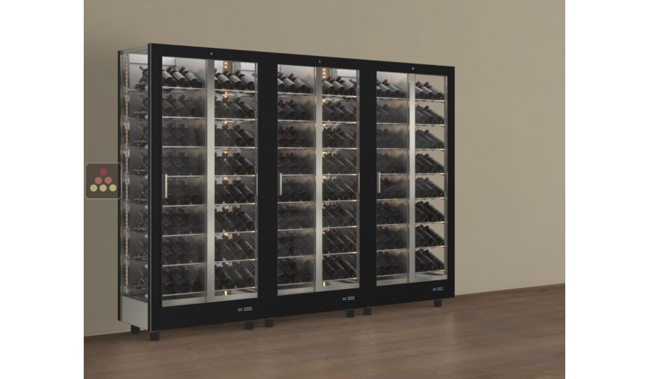 Combination of 3 professional multi-purpose wine display cabinet - 3 glazed sides - Magnetic and interchangeable cover - Inclined bottles