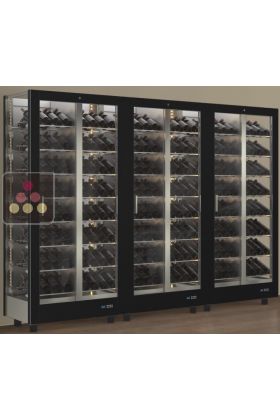 Combination of 3 professional multi-purpose wine display cabinet - 3 glazed sides - Magnetic and interchangeable cover - Inclined bottles