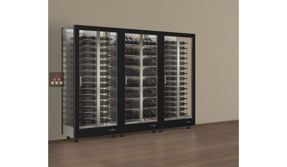 Combination of 3 professional multi-purpose wine display cabinet - 3 glazed sides - Horizontal/inclined bottles - Magnetic and interchangeable cover