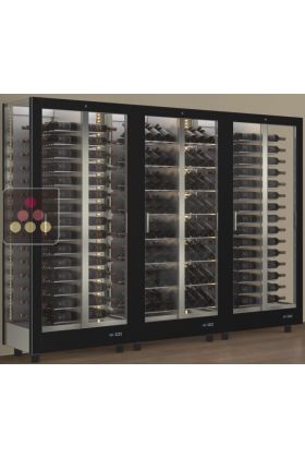 Combination of 3 professional multi-purpose wine display cabinet - 3 glazed sides - Horizontal/inclined bottles - Magnetic and interchangeable cover