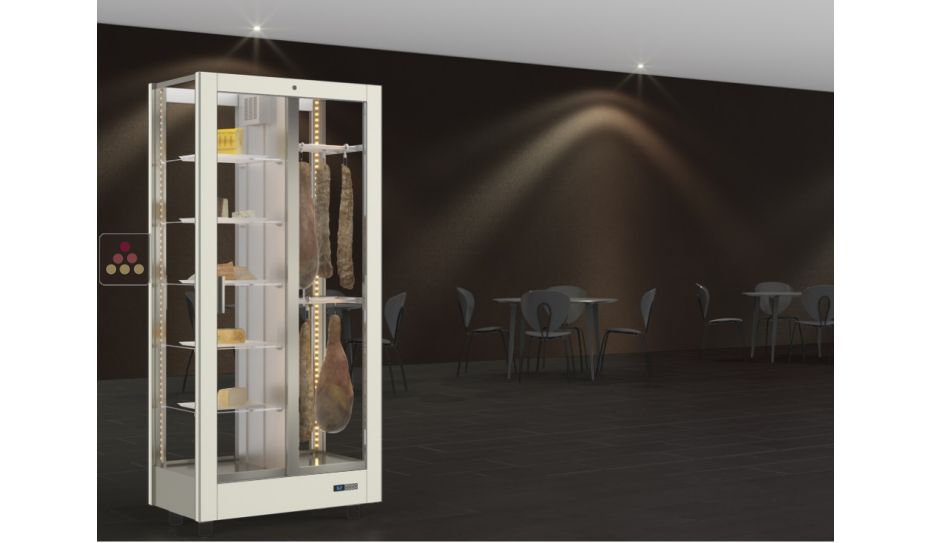 Refrigerated display cabinet for cheese and cured meat presentation - 4 glazed sides - Magnetic and interchangeable cover