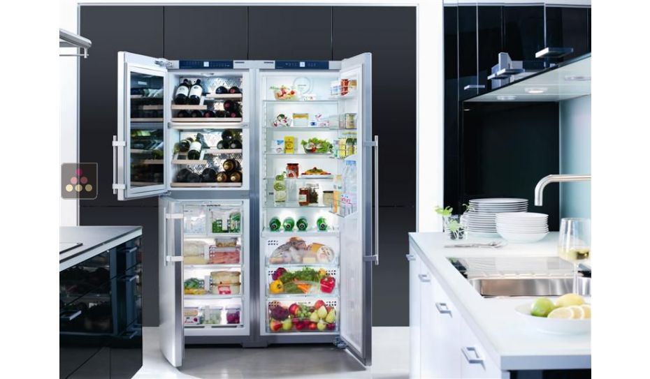 Combined wine cabinet, freezer, refrigerator & ice maker with biofresh area
