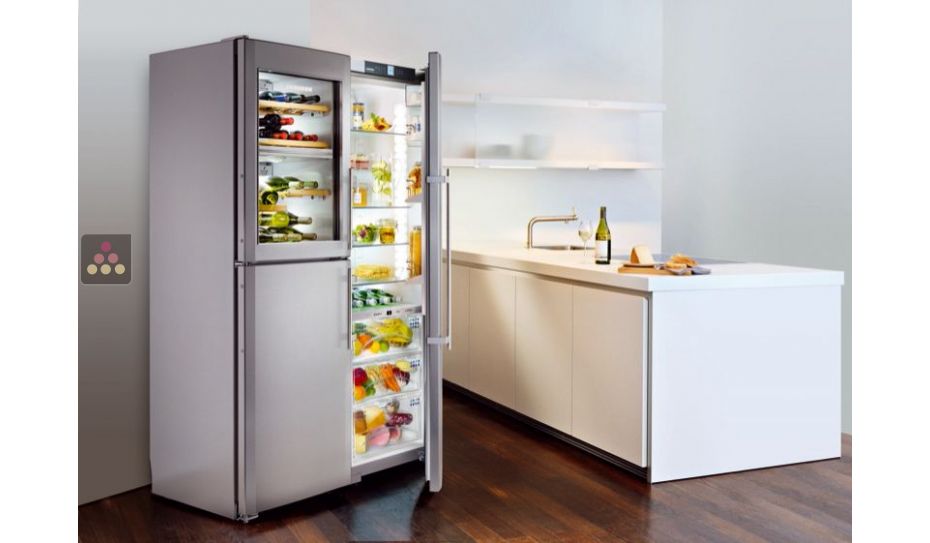 Combined wine cabinet, freezer, refrigerator & ice maker with biofresh area
