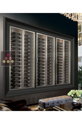 Built-in combination of 3 professional multi-temperature wine display cabinets - Horizontal bottles - Curved frame