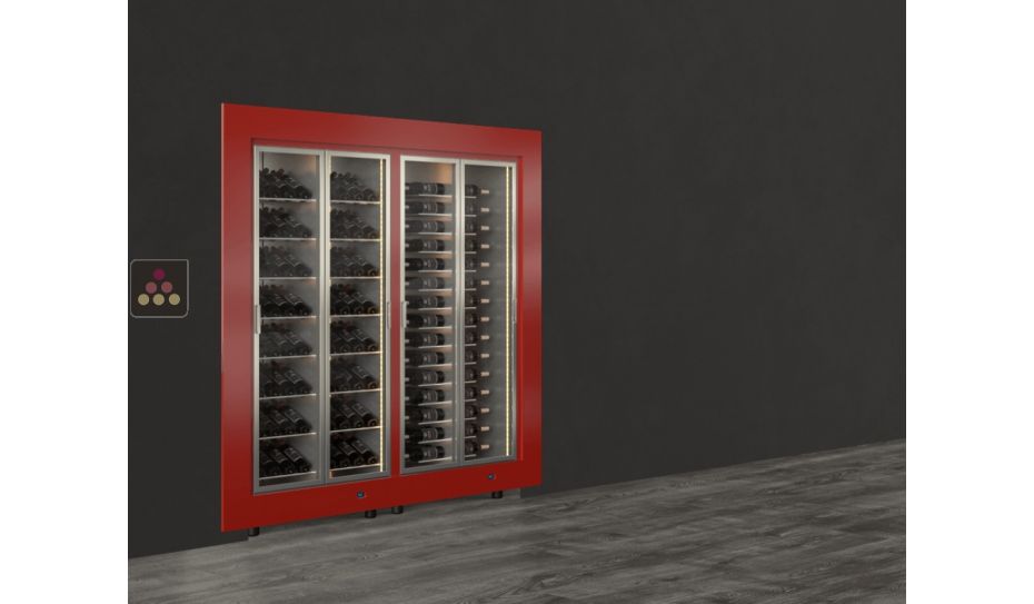 Built-in combination of two professional multi-temperature wine display cabinets - Horizontal and inclined bottles - Flat frame