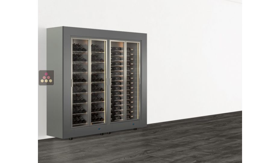 Freestanding combination of two professional multi-temperature wine display cabinets - Horizontal and inclined bottles - Flat frame