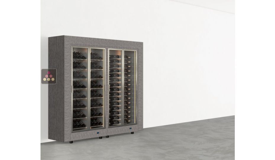 Freestanding combination of two professional multi-temperature wine display cabinets - Horizontal and inclined bottles - Flat frame