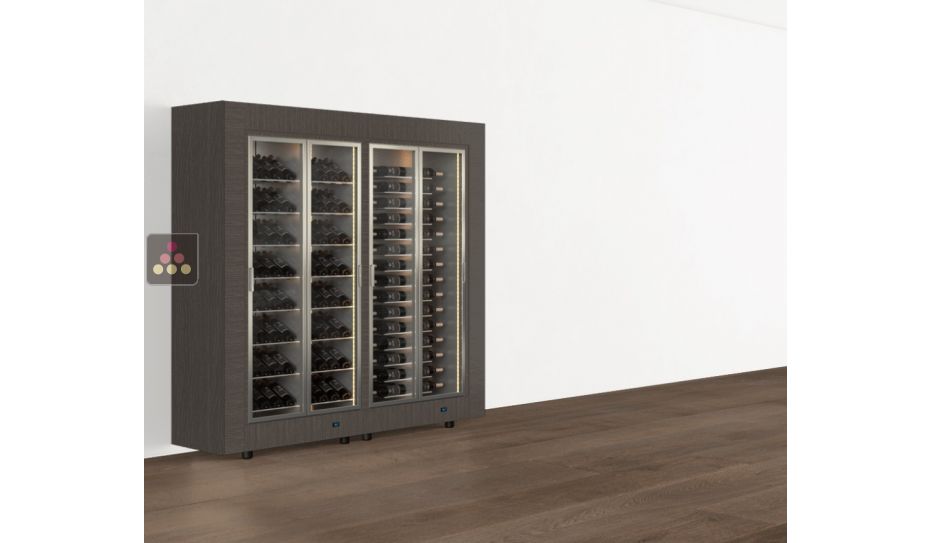 Freestanding combination of two professional multi-temperature wine display cabinets - Horizontal and inclined bottles - Flat frame