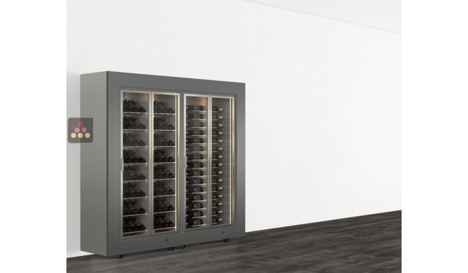 Freestanding combination of two professional multi-temperature wine display cabinets - Horizontal and inclined bottles - Flat frame