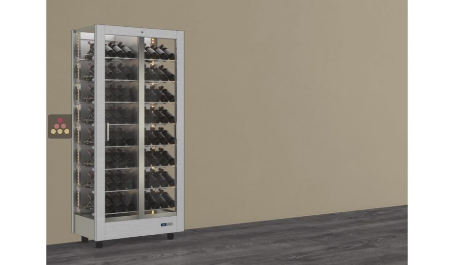 Professional multi-temperature wine display cabinet - 3 glazed sides - Inclined bottles - Magnetic and interchangeable cover