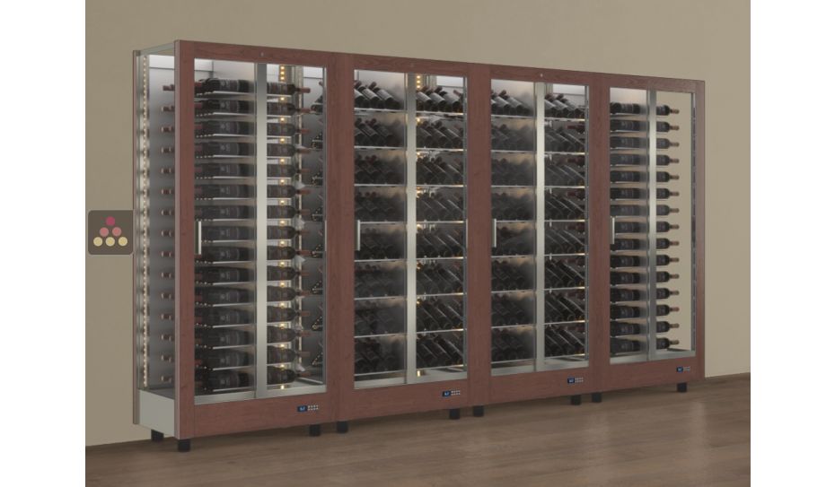 Combination of 4 professional multi-purpose wine display cabinet - 3 glazed sides - Horizontal/inclined bottles - Magnetic and interchangeable cover