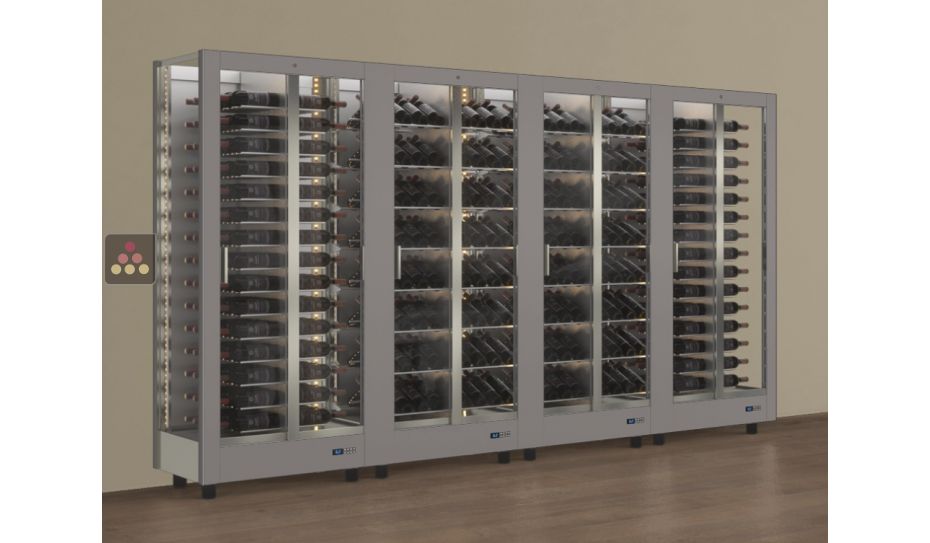 Combination of 4 professional multi-purpose wine display cabinet - 3 glazed sides - Horizontal/inclined bottles - Magnetic and interchangeable cover