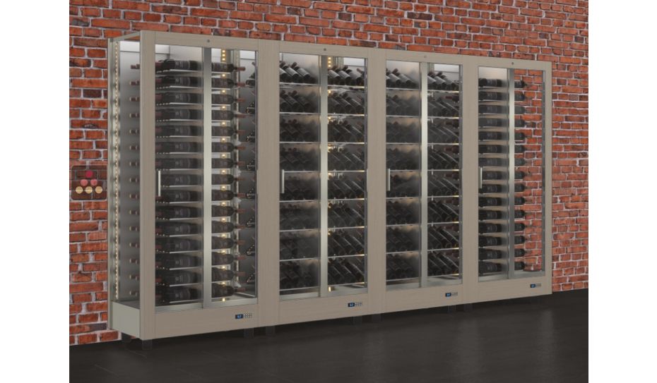 Combination of 4 professional multi-purpose wine display cabinet - 3 glazed sides - Horizontal/inclined bottles - Magnetic and interchangeable cover