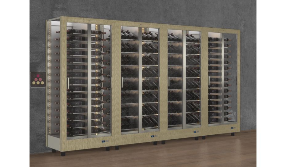 Combination of 4 professional multi-purpose wine display cabinet - 3 glazed sides - Horizontal/inclined bottles - Magnetic and interchangeable cover