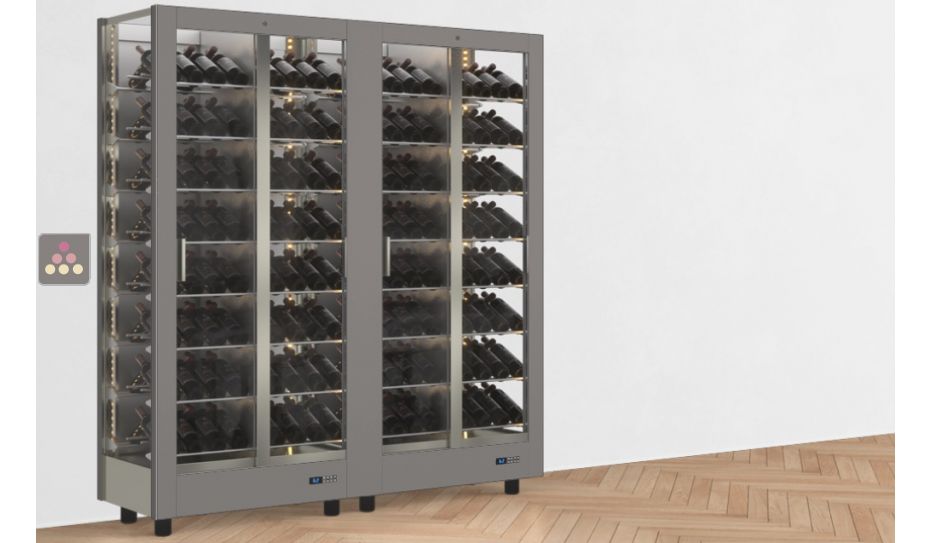 Combination of 2 professional multi-purpose wine display cabinet - 3 glazed sides - Magnetic and interchangeable cover