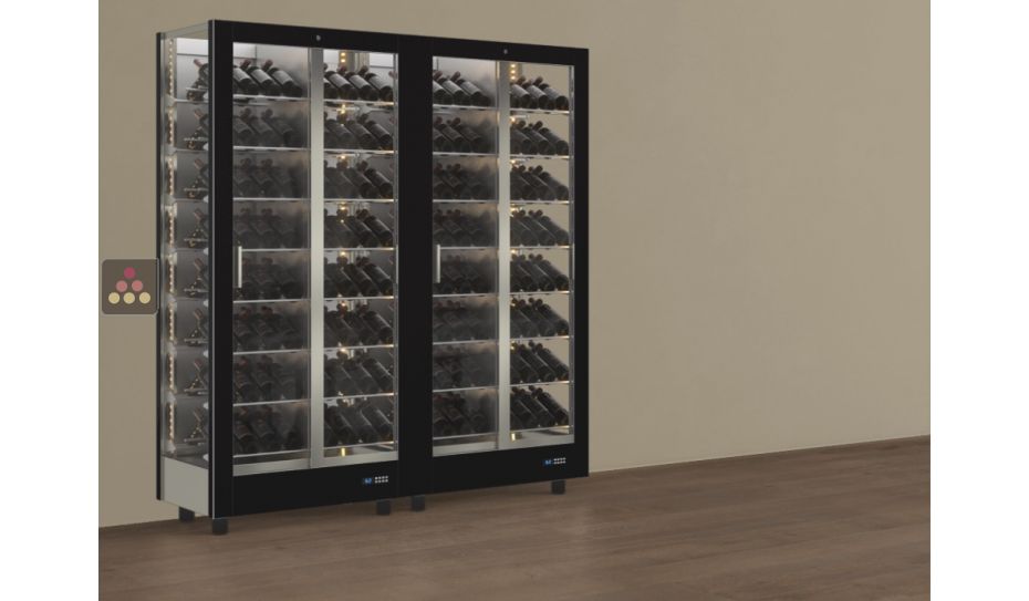 Combination of 2 professional multi-purpose wine display cabinet - 3 glazed sides - Magnetic and interchangeable cover