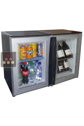 Combination of a silent 8-bottles mini-winebar and 40L silent mini-bar with colorless doors