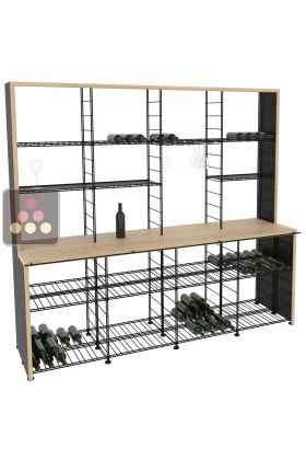 Steel storage rack with solid Oak wood tasting counter