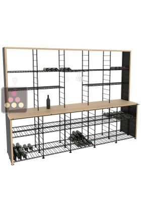 Steel storage rack with solid Oak wood tasting counter