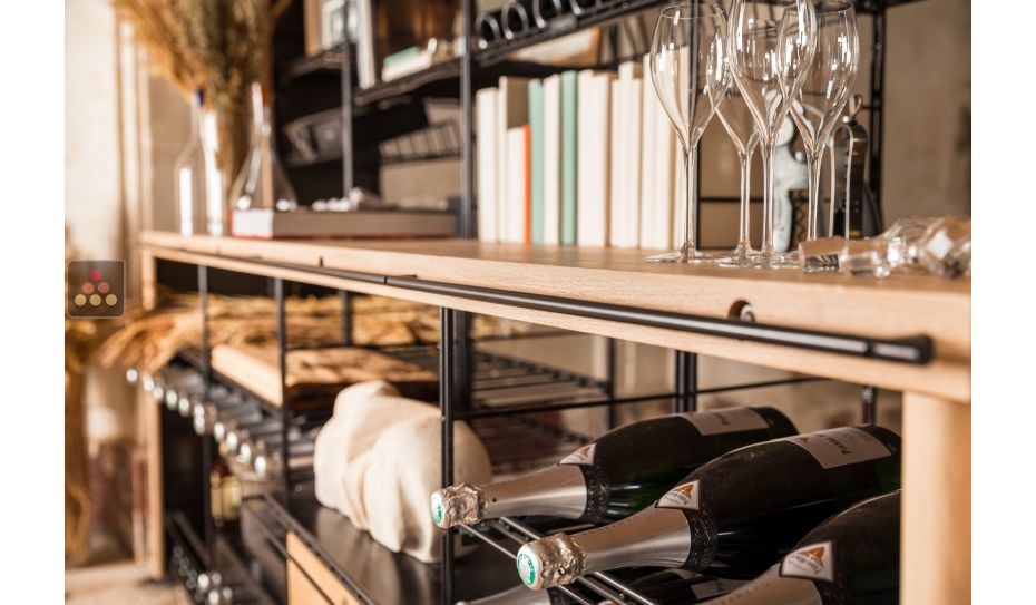 Steel storage rack with Beech wood tasting counter