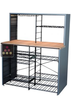 Steel tasting and storage furniture with solid Oak wook counter-top 