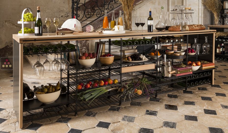 Solid Oak tasting counter-top with integrated storage racks