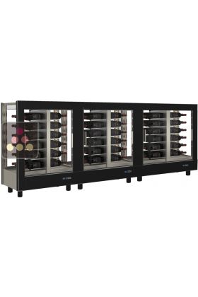 Combination of 3 professional multi-purpose wine display cabinet - 4 glazed sides - Horizontal bottles - Magnetic and interchangeable cover