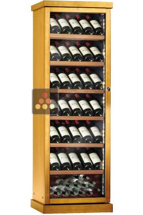 Multi-Temperature wine storage and service cabinet - Wood cladding - Inclined bottle display