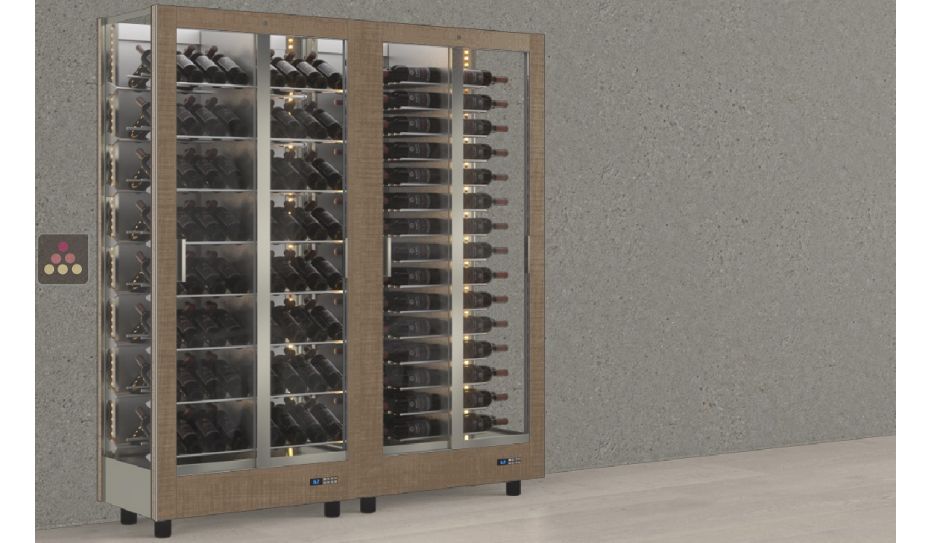 Combination of 2 professional multi-purpose wine display cabinet - 3 glazed sides - Horizontal/inclined bottles - Magnetic and interchangeable cover