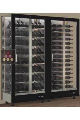 Combination of 2 professional multi-purpose wine display cabinet - 3 glazed sides - Horizontal/inclined bottles - Magnetic and interchangeable cover