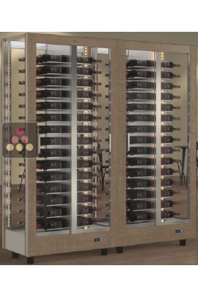 Combination of 2 professional multi-temperature wine display cabinets - 4 glazed sides - Horizontal bottles - Magnetic and interchangeable cover