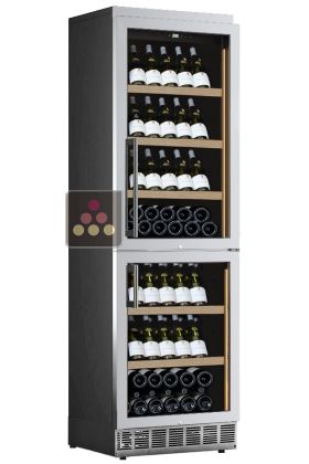 Built-in dual temperature wine service or storage cabinet - Stainless steel front - Inclined bottles