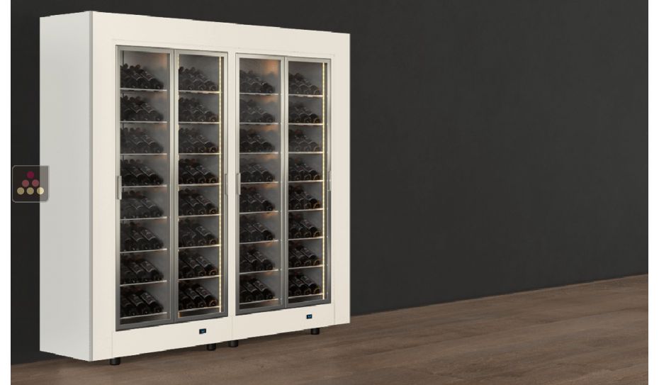 Freestanding combination of two professional multi-temperature wine display cabinets - Inclined bottles - Flat frame