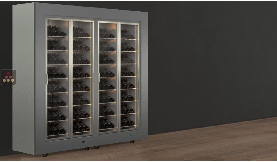 Freestanding combination of two professional multi-temperature wine display cabinets - Inclined bottles - Flat frame