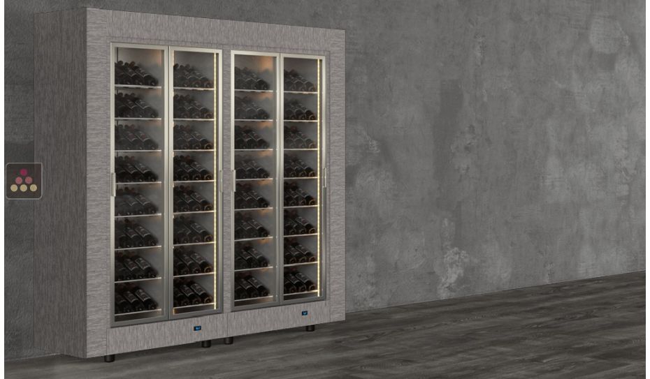 Freestanding combination of two professional multi-temperature wine display cabinets - Inclined bottles - Flat frame