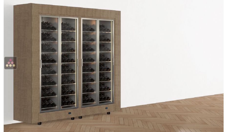 Freestanding combination of two professional multi-temperature wine display cabinets - Inclined bottles - Flat frame