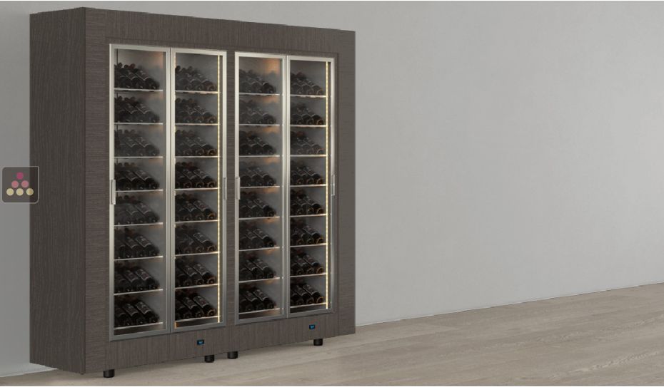 Freestanding combination of two professional multi-temperature wine display cabinets - Inclined bottles - Flat frame