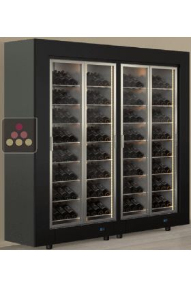 Freestanding combination of two professional multi-temperature wine display cabinets - Inclined bottles - Flat frame