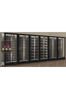 Combination of 6 professional multi-purpose wine display cabinet - 3 glazed sides - Horizontal/inclined bottles - Magnetic and interchangeable cover