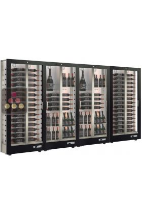 Combination of 4 professional multi-temperature wine display cabinets - 36cm deep - 3 glazed sides - Magnetic and interchangeable cover