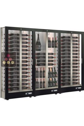 Combination of 3 professional multi-temperature wine display cabinets - 36cm deep - 3 glazed sides - Magnetic and interchangeable cover