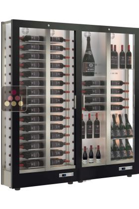 Combination of 2 professional multi-temperature wine display cabinets - 36cm deep - 3 glazed sides - Magnetic and interchangeable cover