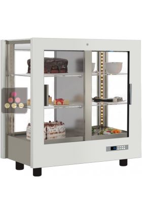 Professional refrigerated display cabinet for dessert and snacks - 4 glazed sides - Wooden cladding