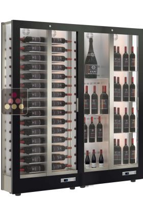 Combination of 2 professional multi-temperature wine display cabinets - 36cm deep - 3 glazed sides - Magnetic and interchangeable cover