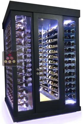 Single temperature Cellar – 3 glass walls – Suspended Bottles and Horizontal Shelves – Ageing or Service