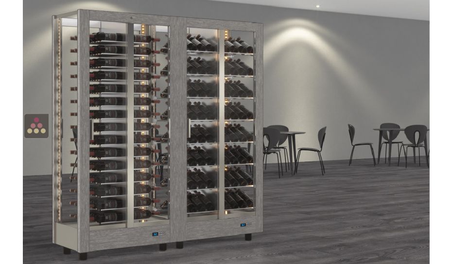 Combination of 2 professional multi-purpose wine display cabinet - 4 glazed sides - Magnetic and interchangeable cover