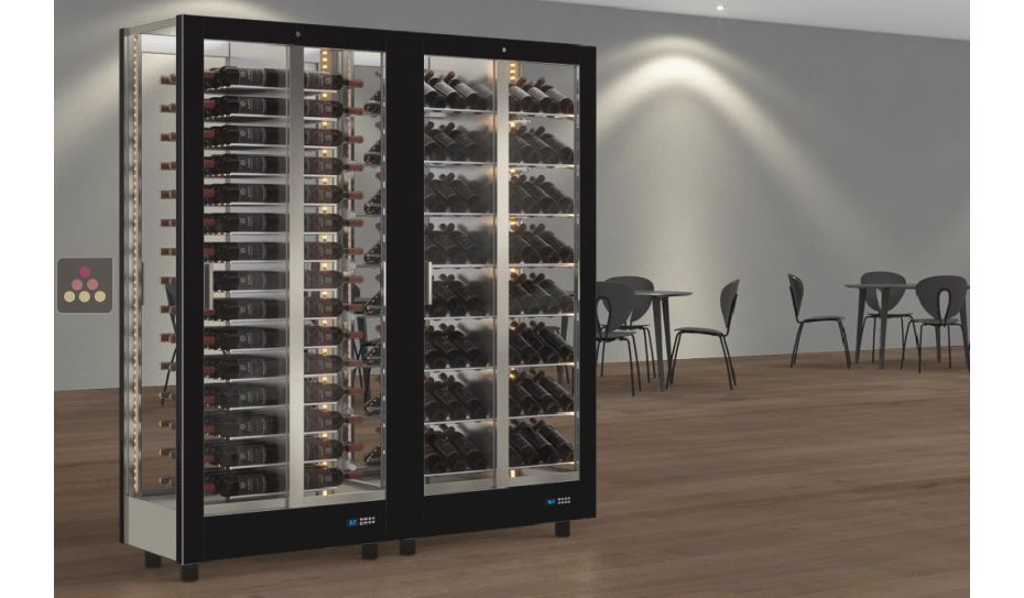 Combination of 2 professional multi-purpose wine display cabinet - 4 glazed sides - Magnetic and interchangeable cover